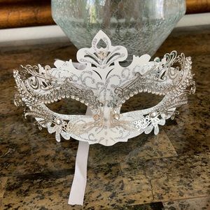 Decadent silver and white masquerade ball mask